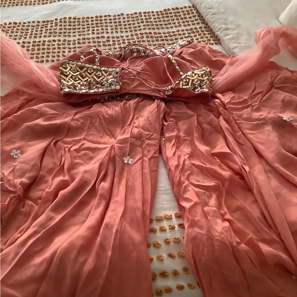 Embellished Coral Pink Beaded Bra Top - Picture 7 of 16